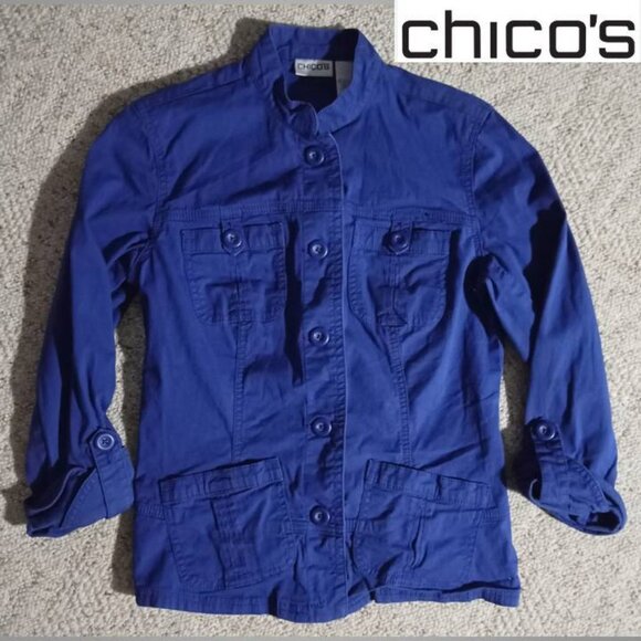 Chico's blue utility jacket coat women's size 4 (Chico's size 0) - Picture 1 of 5